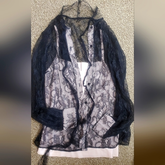 Red Valentino RARE vintage contrast lace button down with tie front & pink cami - Picture 1 of 5